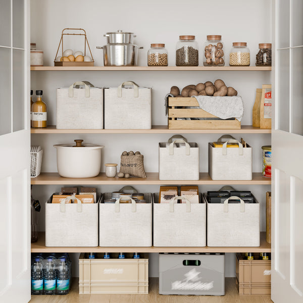 Storage Bins, Metal Frame, Beige-Cotton-linen, 2-Pack