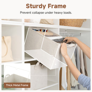 Storage Bins, Metal Frame, Beige-Cotton-linen, 2-Pack