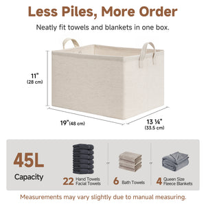 Storage Bins, Metal Frame, Beige-Cotton-linen, 2-Pack