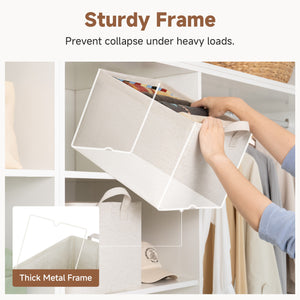 Storage Bins, Metal Frame, Beige-Cotton-linen, 2-Pack
