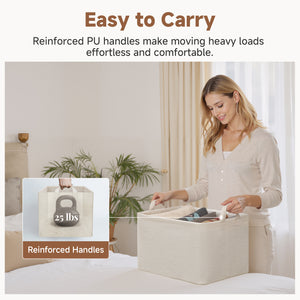 Storage Bins, Metal Frame, Beige-Cotton-linen, 2-Pack