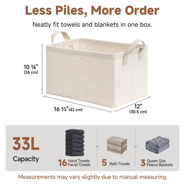 Storage Bins, Metal Frame, Beige-Cotton-linen, 2-Pack