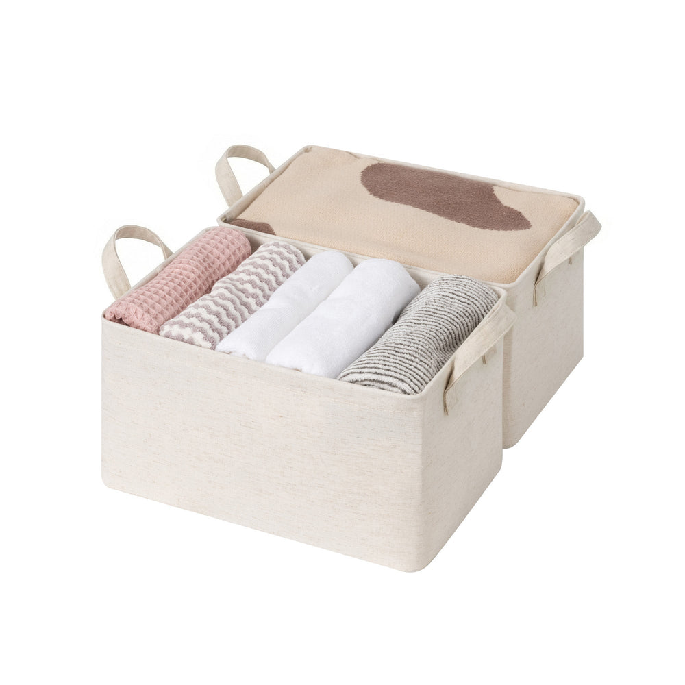 Storage Bins, Metal Frame, Beige-Cotton-linen, 2-Pack