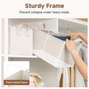 Storage Bins, Metal Frame, Beige-Cotton-linen, 2-Pack