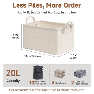 Storage Bins, Metal Frame, Beige-Cotton-linen, 2-Pack