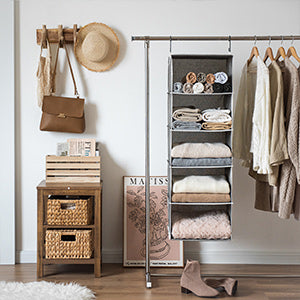 5 Tier Closet Hanging Storage Shelves Hanging Closet Organizer and Storage in Light Grey 5 Tier Closet Hanging Storage Shelves Hanging Closet Organizer and Storage in Light Grey