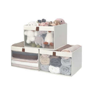 Closet Storage Bins with Clear Window and Handles, 3 Pack