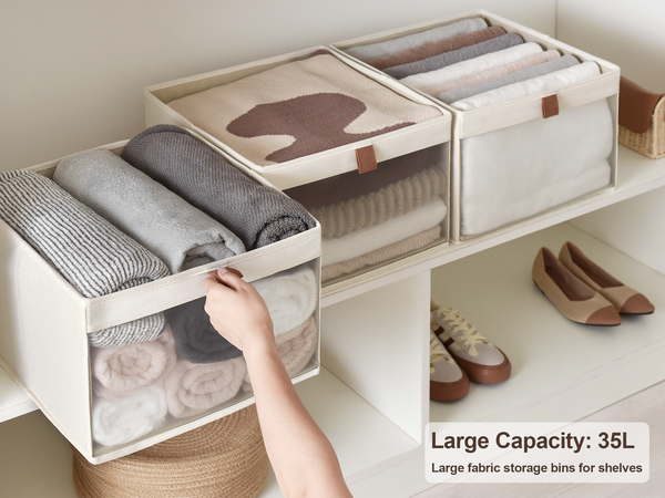 Closet Storage Bins with Clear Window and Handles, 3 Pack