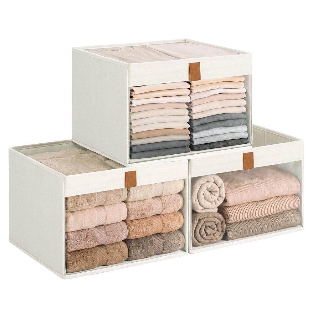 Fabric Closet Storage Bins with Clear Window, Set of 3