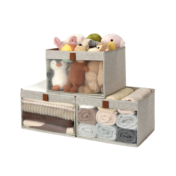 Closet Storage Bins with Clear Window and Handles, 3 Pack