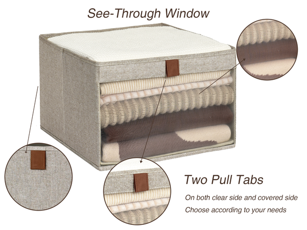 Closet Storage Bins with Clear Window and Handles, 3 Pack