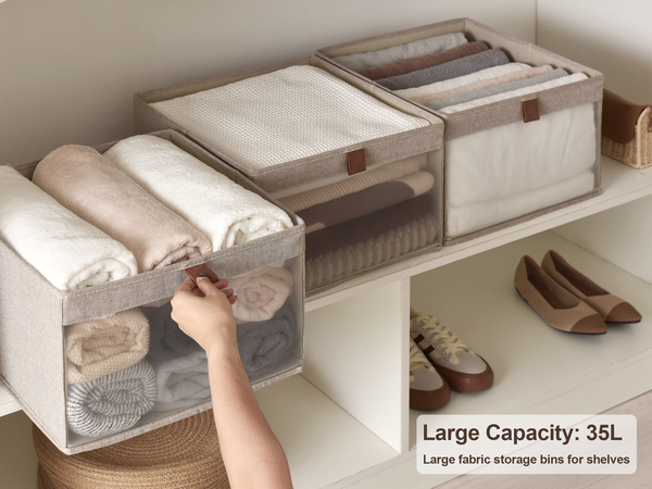 Closet Storage Bins with Clear Window and Handles, 3 Pack