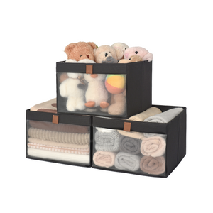 Closet Storage Bins with Clear Window and Handles, 3 Pack
