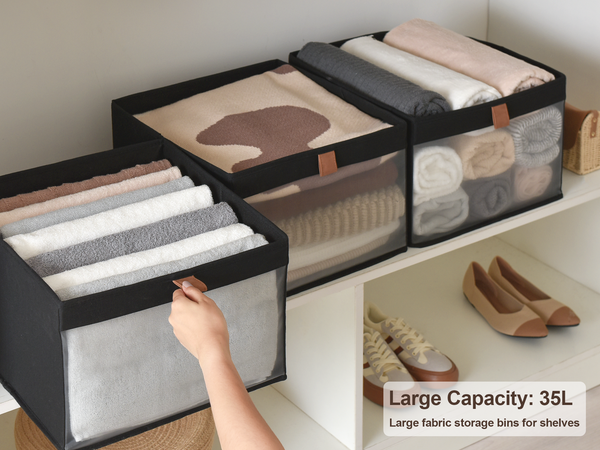Closet Storage Bins with Clear Window and Handles, 3 Pack