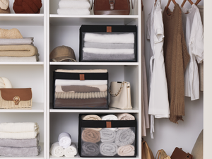 Closet Storage Bins with Clear Window and Handles, 3 Pack