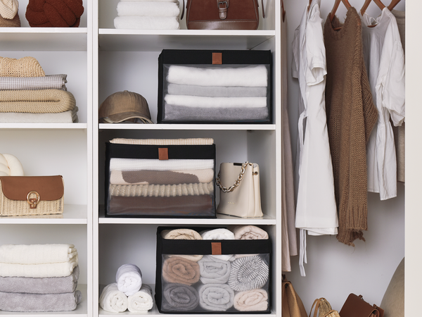 Closet Storage Bins with Clear Window and Handles, 3 Pack