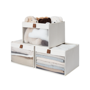 Closet Storage Bins with Clear Window and Handles, 3 Pack