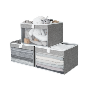 Closet Storage Bins with Clear Window and Handles, 3 Pack