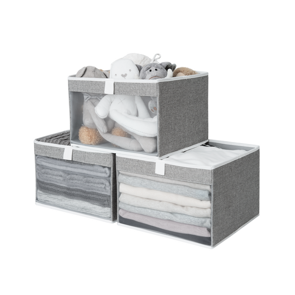 Closet Storage Bins with Clear Window and Handles, 3 Pack