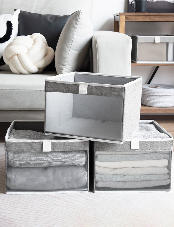 Closet Storage Bins with Clear Window and Handles, 3 Pack