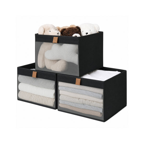 Fabric Closet Storage Bins with Clear Window, Set of 3