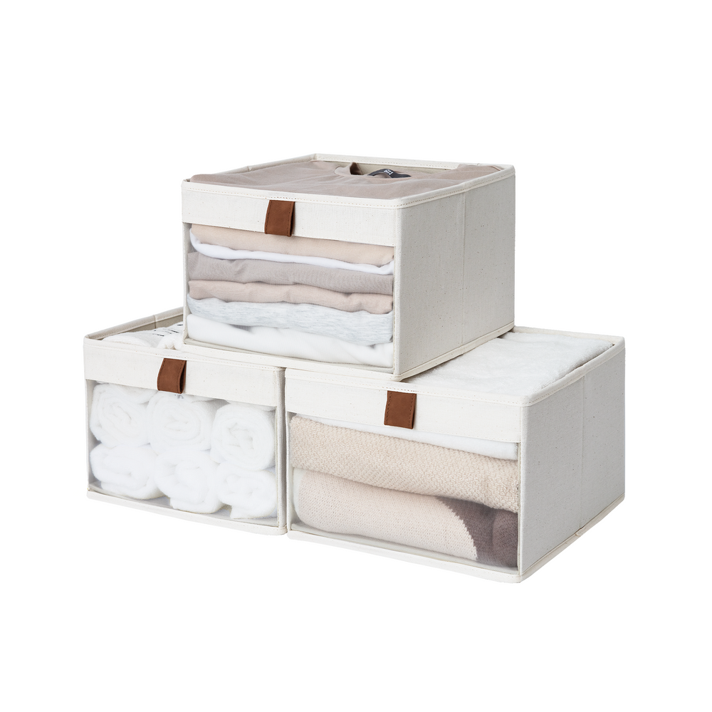 Closet Storage Bins with Clear Window and Handles, 3 Pack