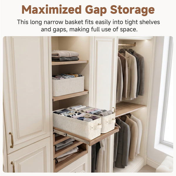 Rustic Linen Narrow Storage Bins, Medium, Set of 2