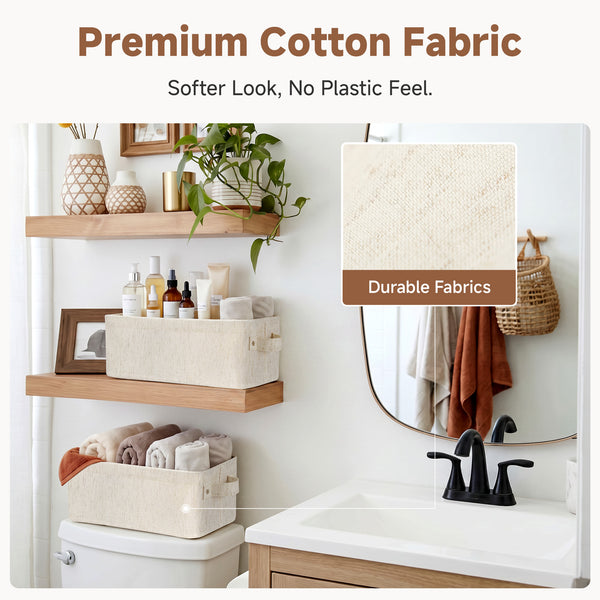 Rustic Linen Narrow Storage Bins, Medium, Set of 2