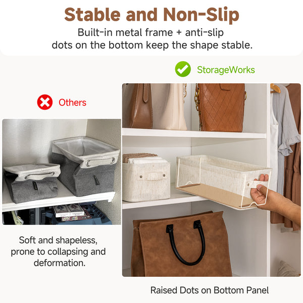 Rustic Linen Narrow Storage Bins, Medium, Set of 2