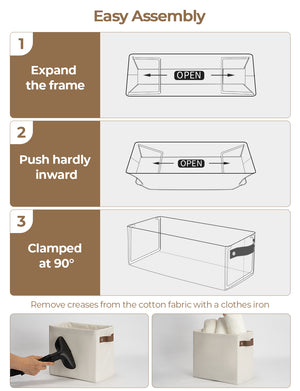 Tall Narrow Storage Bins, Beige, 2 Pack