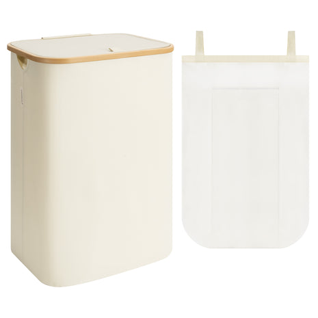 100L Large Laundry Hamper with Lid and Bamboo Handles and 1 Removable Inner Bag