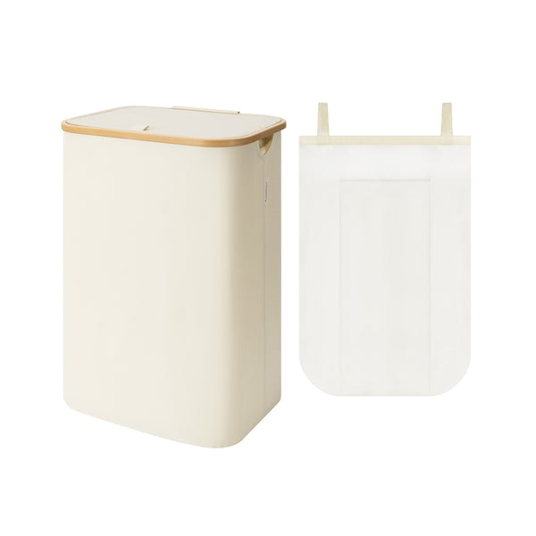 100L Large Laundry Hamper with Lid and Bamboo Handles and 1 Removable Inner Bag
