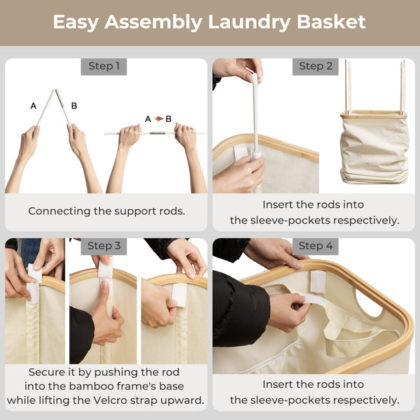 100L Large Laundry Hamper with Lid and Bamboo Handles and 1 Removable Inner Bag