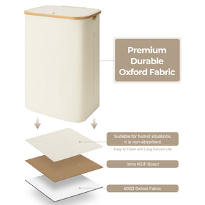 100L Large Laundry Hamper with Lid and Bamboo Handles and 1 Removable Inner Bag