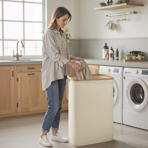 100L Large Laundry Hamper with Lid and Bamboo Handles and 1 Removable Inner Bag