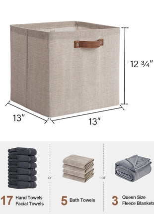 13x13 Inches Storage Cube, Fabric Storage Bins with PU Handles