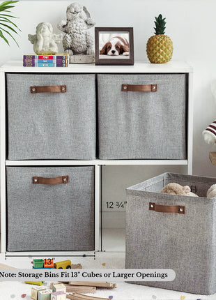 13x13 Inches Storage Cube, Fabric Storage Bins with PU Handles