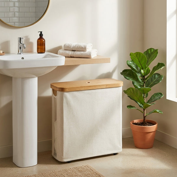 Toilet Paper Storage Basket, Papers Container with Bamboo Lid