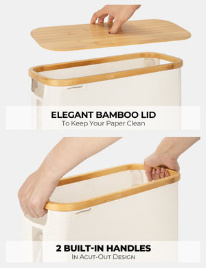 Toilet Paper Storage Basket, Papers Container with Bamboo Lid