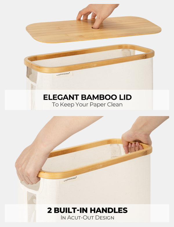 Toilet Paper Storage Basket, Papers Container with Bamboo Lid