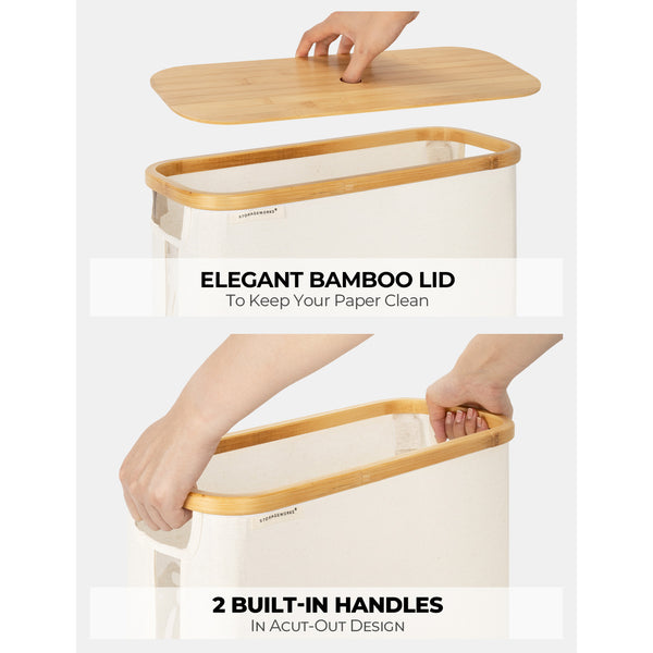 Toilet Paper Storage Basket, Papers Container with Bamboo Lid