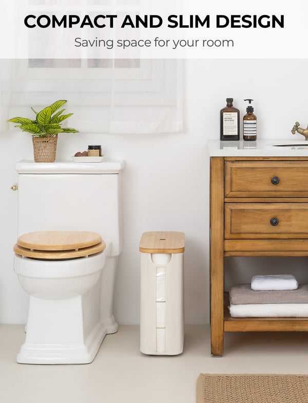 Toilet Paper Storage Basket, Papers Container with Bamboo Lid