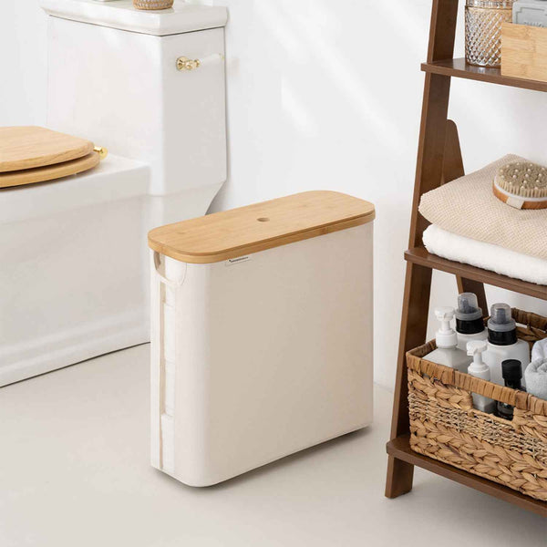 Toilet Paper Storage Basket with Bamboo Lid