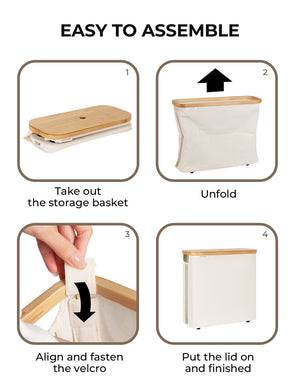 Toilet Paper Storage Basket, Papers Container with Bamboo Lid