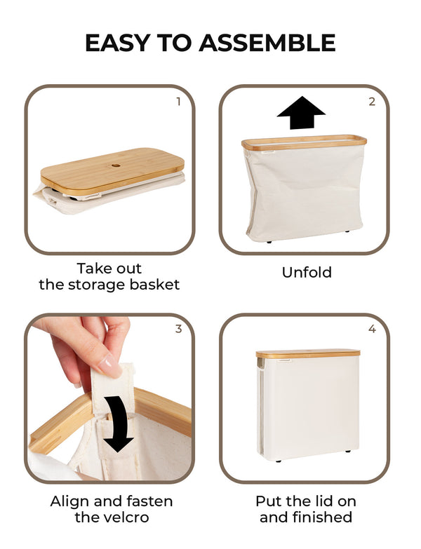 Toilet Paper Storage Basket, Papers Container with Bamboo Lid