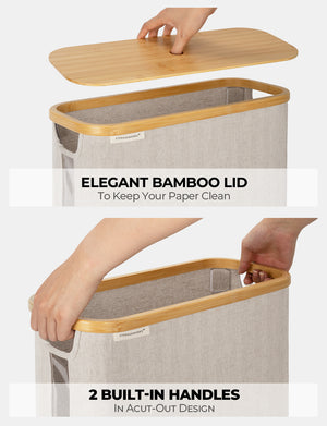 Toilet Paper Storage Basket, Papers Container with Bamboo Lid
