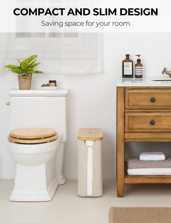 Toilet Paper Storage Basket, Papers Container with Bamboo Lid