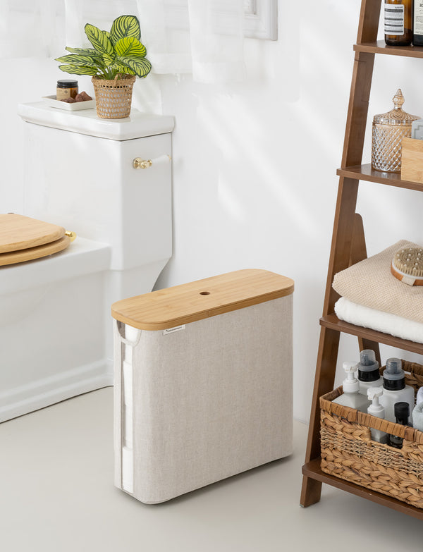 Toilet Paper Storage Basket, Papers Container with Bamboo Lid