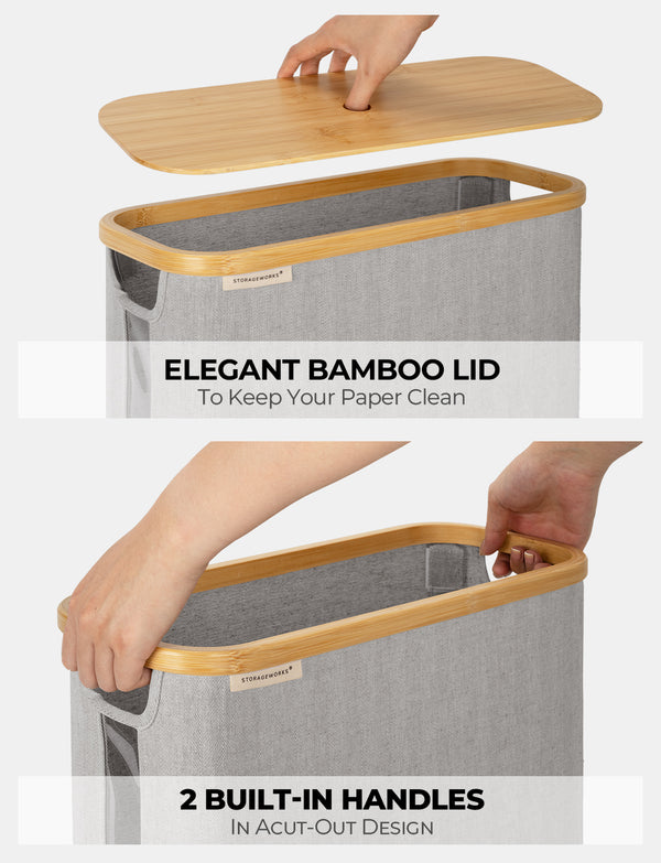 Toilet Paper Storage Basket, Papers Container with Bamboo Lid