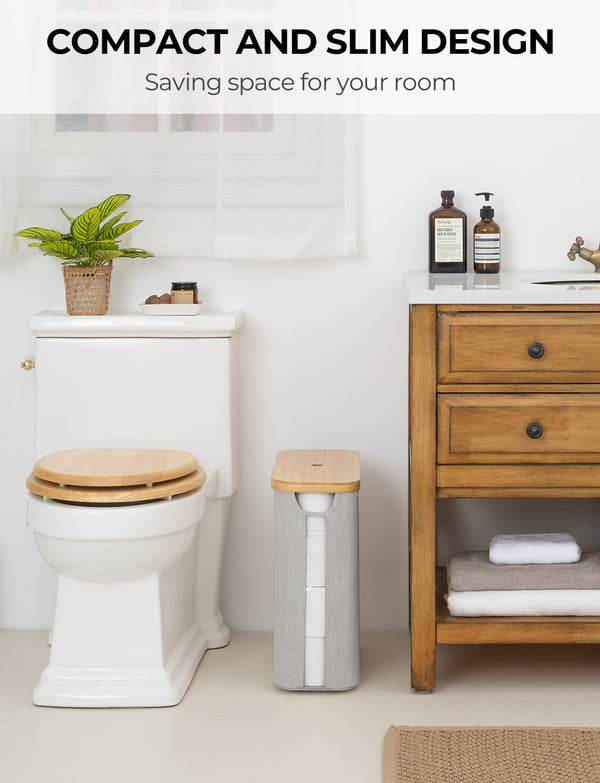 Toilet Paper Storage Basket, Papers Container with Bamboo Lid